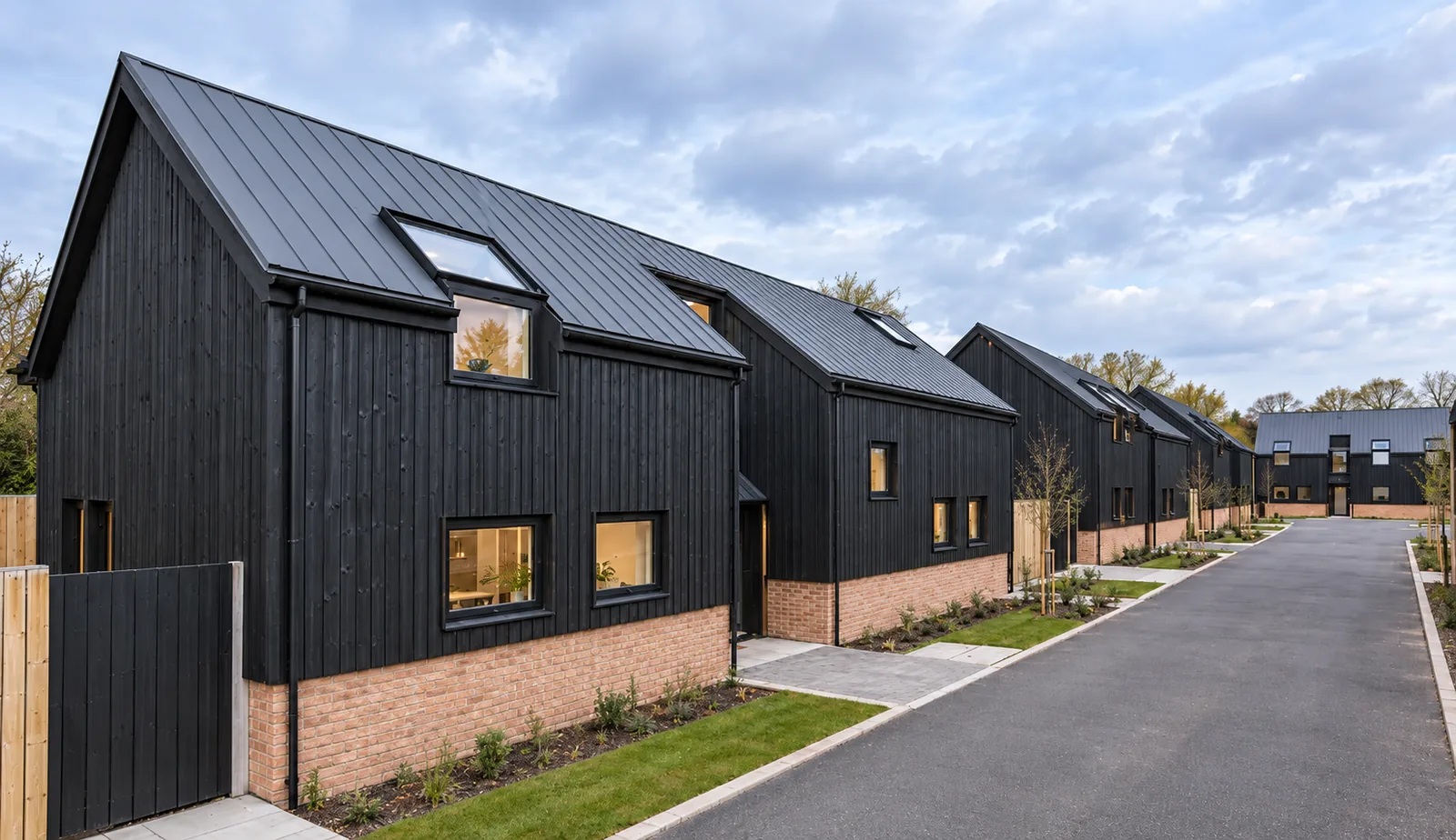 New homes along the street at Hereford Farm